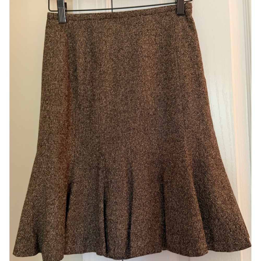 Ann Taylor LOFT Petites Brown Silk Wool Tweed Flounce Skirt 0P ID8160A